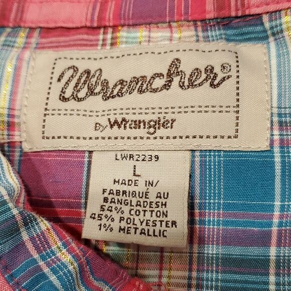 Wrancher Pink & Teal Gold Metallic Western Shirt, Pearl Snaps, Sz L - Picture 7 of 7